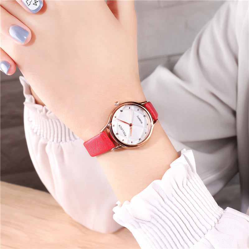 Pollock Fashion Ladies Watch Trend Rhinestone Simple Belt Small Women&#039;s Watch Fashion Business Quartz Women&#039;s Watch