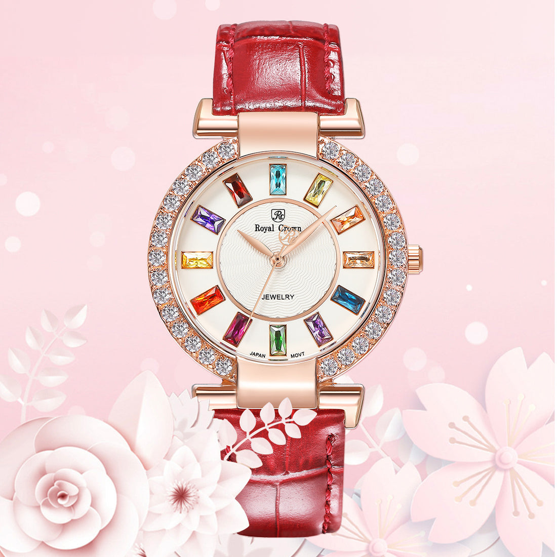 Royal Crown Royakron Watch Casual Belt Color Inlaid Zircon Fashion Women&amp;#039;s Watch