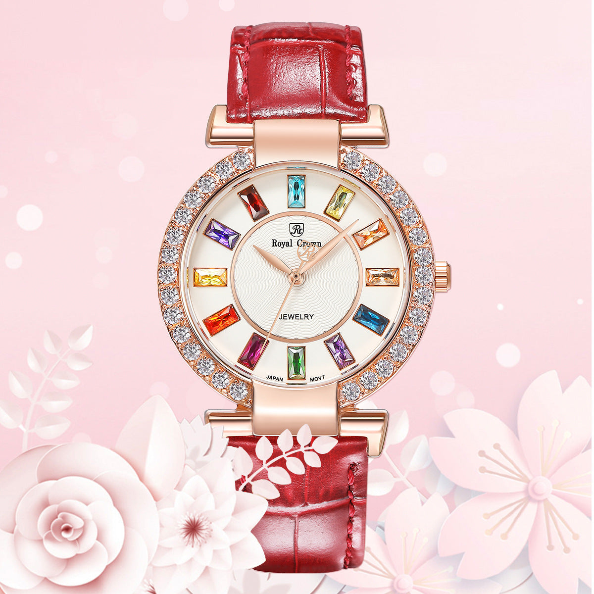 Royal Crown Royakron Watch Casual Belt Color Inlaid Zircon Fashion Women&amp;#039;s Watch