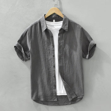 Comfortable Breathable Cotton And Linen Lapel Short Sleeve Shirt
